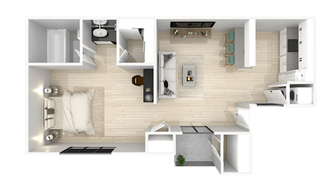 Floor plan for 1 bed, 1 bath, 555 sqft